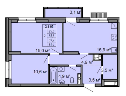 2-к. квартира, 58,3&nbsp;м²