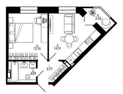 1-к. квартира, 39,8&nbsp;м²