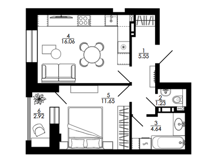 1-к. квартира, 43,4&nbsp;м²