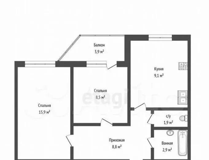 2-к. квартира, 43,9 м²