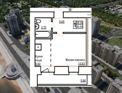 1-к. квартира, 30,9&nbsp;м²