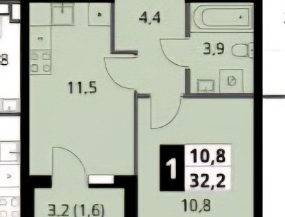 2-к. квартира, 32,2&nbsp;м²