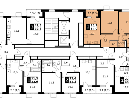 2-к. квартира, 54 м²