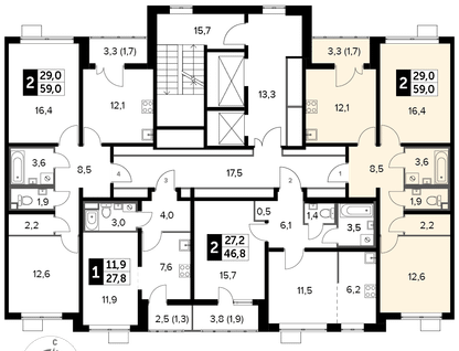 2-к. квартира, 58&nbsp;м²
