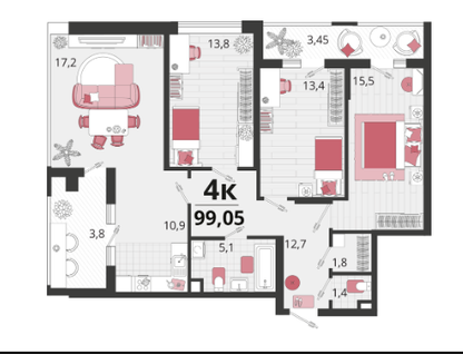 4-к. квартира, 99&nbsp;м²