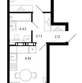 1-к. квартира, 42,7&nbsp;м²