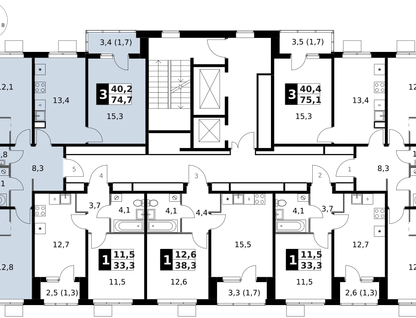 3-к. квартира, 74 м²