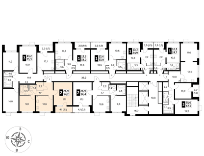 2-к. квартира, 54&nbsp;м²