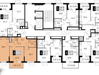 2-к. квартира, 56&nbsp;м²