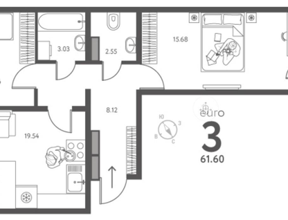 2-к. квартира, 61,6&nbsp;м²