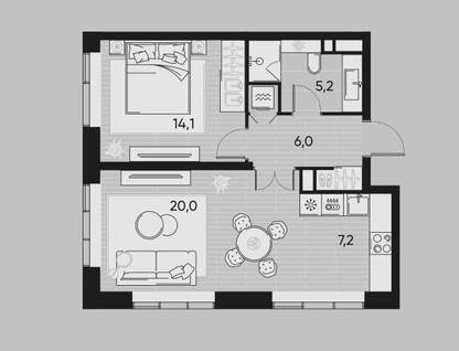 2-к. квартира, 53&nbsp;м²