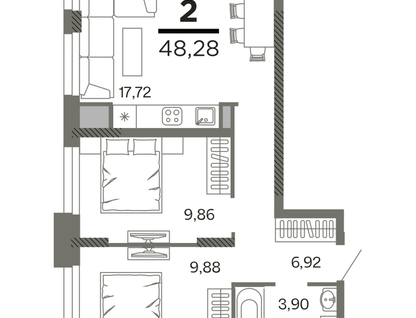2-к. квартира, 48,3&nbsp;м²