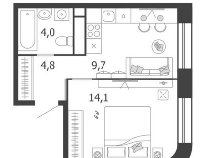 1-к. квартира, 32,6 м²