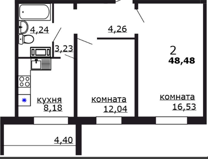 2-к. квартира, 48,5 м²