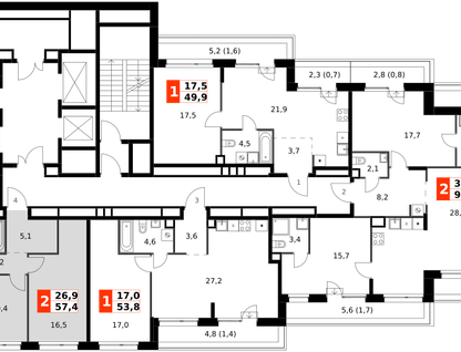 3-к. квартира, 57 м²