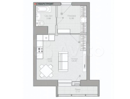 1-к. квартира, 31,4&nbsp;м²