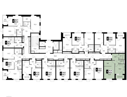 1-к. квартира, 43 м²