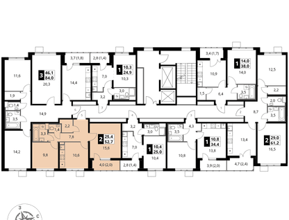 2-к. квартира, 52 м²