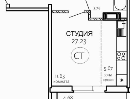 Студия, 27&nbsp;м²
