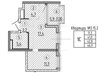 1-к. квартира, 47 м²
