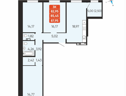 3-к. квартира, 85,5&nbsp;м²