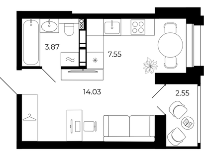 Студия, 28,1&nbsp;м²