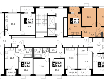 2-к. квартира, 54&nbsp;м²