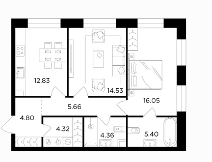 2-к. квартира, 68&nbsp;м²