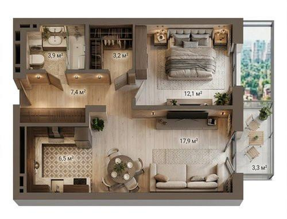 2-к. квартира, 54,6&nbsp;м²