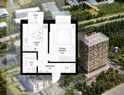 1-к. квартира, 36,2&nbsp;м²