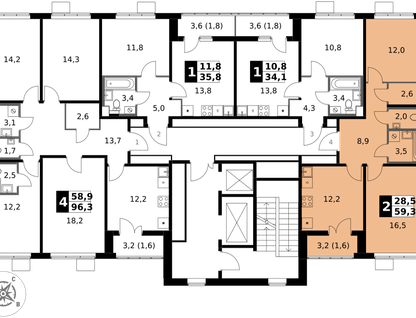 2-к. квартира, 59&nbsp;м²