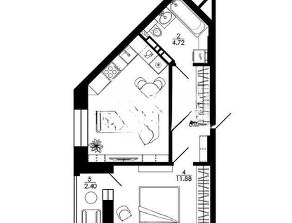 1-к. квартира, 40,4 м²