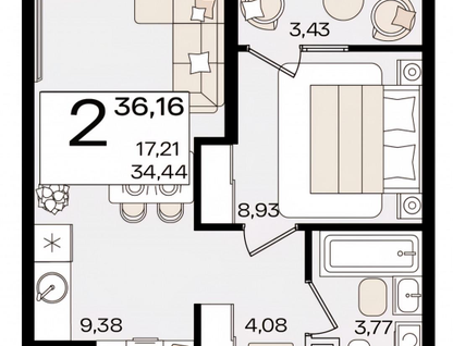 1-к. квартира, 36,2&nbsp;м²
