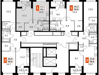 1-к. квартира, 40&nbsp;м²