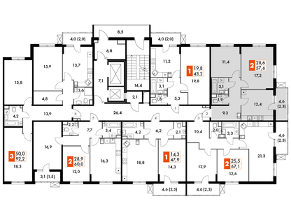2-к. квартира, 57&nbsp;м²