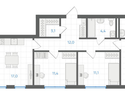 3-к. квартира, 77,3 м²