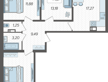 3-к. квартира, 74,3&nbsp;м²
