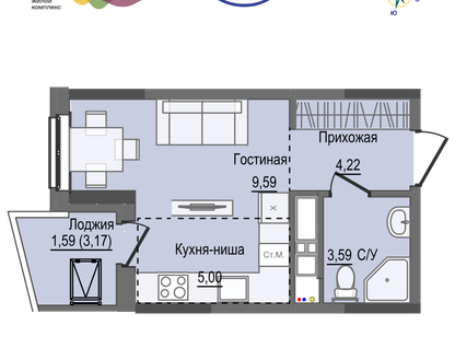 Студия, 23&nbsp;м²