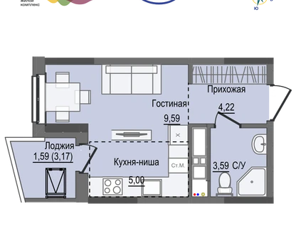 Студия, 23&nbsp;м²