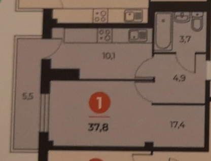 1-к. квартира, 40&nbsp;м²