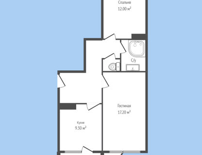2-к. квартира, 54&nbsp;м²