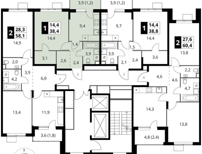 1-к. квартира, 38&nbsp;м²