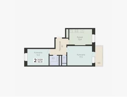 2-к. квартира, 56,2&nbsp;м²