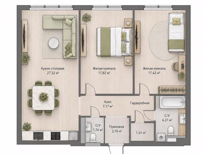 3-к. квартира, 79,9&nbsp;м²