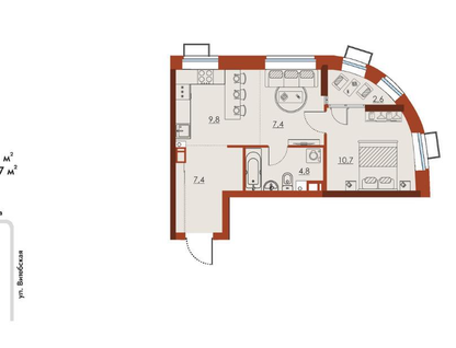 1-к. квартира, 42&nbsp;м²