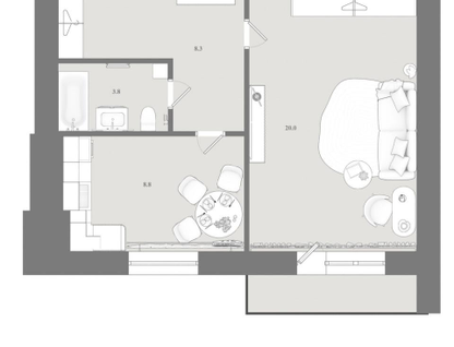 1-к. квартира, 43,6&nbsp;м²