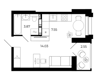 Студия, 28,1&nbsp;м²