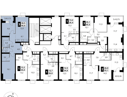3-к. квартира, 66&nbsp;м²
