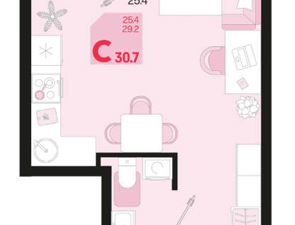 Студия, 30,7&nbsp;м²