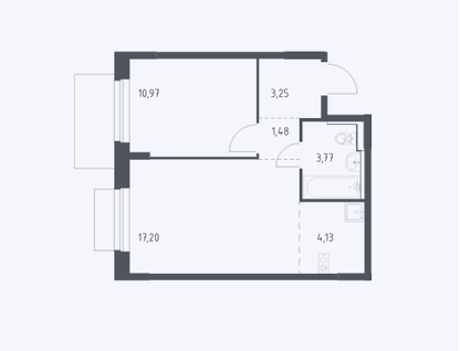 1-к. квартира, 40,8&nbsp;м²